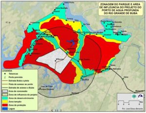 Imagem do mapa que ilustra a zonagem do parque e area de influência do Projecto do Porto de Água Profunda do Rio Grande de Buba